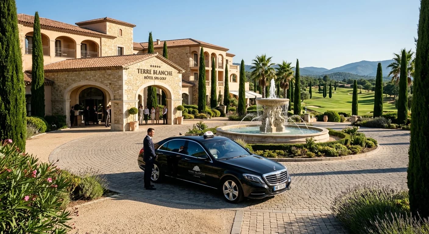 France Taxi devant le palace 5 étoiles Terre Blanche Hôtel Spa Golf à Tourrettes